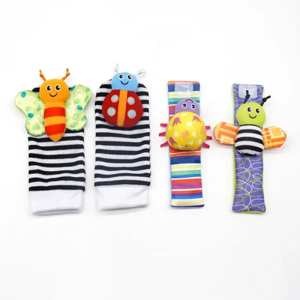 4PCS Baby Rattles & Socks Set – Animal Foot & Wrist Strap Toys for 0–12 Months Toddlers - 4PCs
