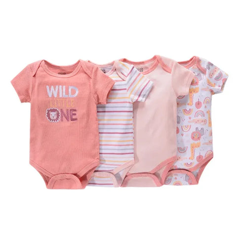 4PCS Cotton Newborn Bodysuits – Cartoon Short Sleeve Rompers for Baby Boys & Girls (0–12M)