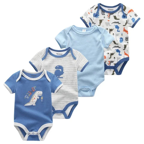 4PCS Cotton Newborn Bodysuits – Cartoon Short Sleeve Rompers for Baby Boys & Girls (0–12M) - BDS4031 / 9M