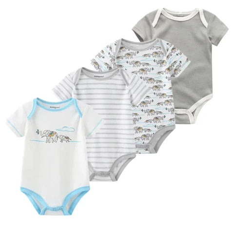 4PCS Cotton Newborn Bodysuits – Cartoon Short Sleeve Rompers for Baby Boys & Girls (0–12M) - BDS4807 / 12M