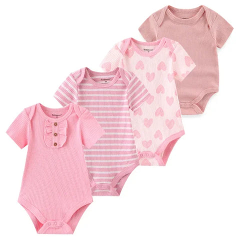 4PCS Cotton Newborn Bodysuits – Cartoon Short Sleeve Rompers for Baby Boys & Girls (0–12M) - BDS4560 / 9M