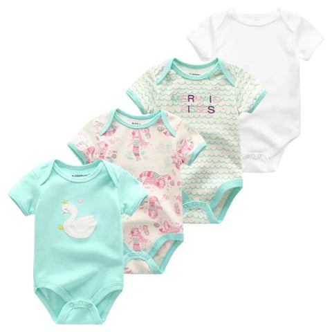 4PCS Cotton Newborn Bodysuits – Cartoon Short Sleeve Rompers for Baby Boys & Girls (0–12M) - BDS4212 / 9M
