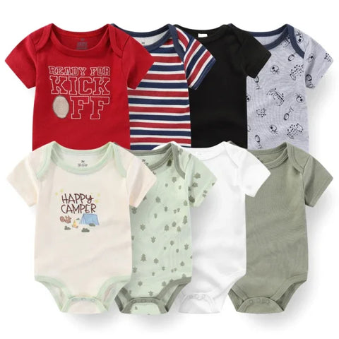 4PCS Cotton Newborn Bodysuits – Cartoon Short Sleeve Rompers for Baby Boys & Girls (0–12M)
