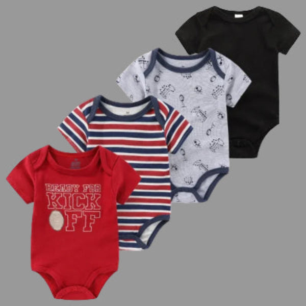4PCS Cotton Newborn Bodysuits – Cartoon Short Sleeve Rompers for Baby Boys & Girls (0–12M) - Himpall