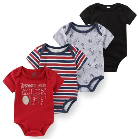 4PCS Cotton Newborn Bodysuits – Cartoon Short Sleeve Rompers for Baby Boys & Girls (0–12M)
