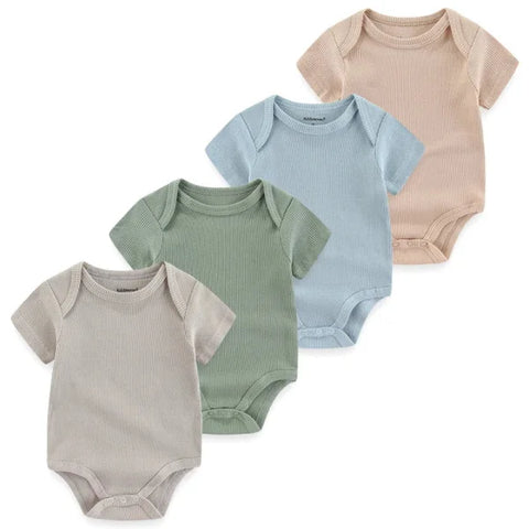 4PCS Cotton Newborn Bodysuits – Cartoon Short Sleeve Rompers for Baby Boys & Girls (0–12M) - BDS4826 / 12M