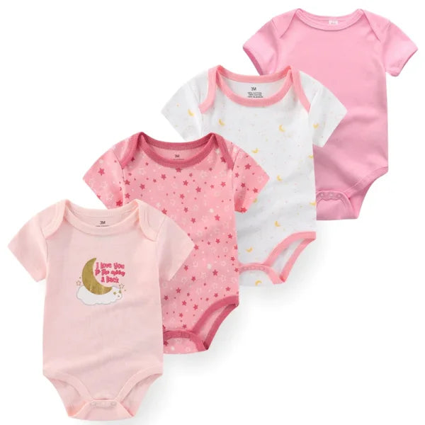 4PCS Cotton Newborn Bodysuits – Cartoon Short Sleeve Rompers for Baby Boys & Girls (0–12M)