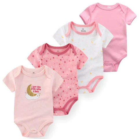 4PCS Cotton Newborn Bodysuits – Cartoon Short Sleeve Rompers for Baby Boys & Girls (0–12M)
