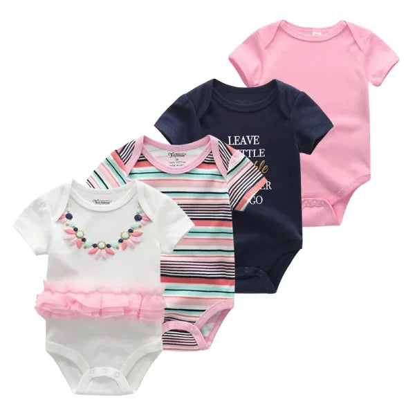 4PCS Cotton Newborn Bodysuits – Cartoon Short Sleeve Rompers for Baby Boys & Girls (0–12M) - BDS4051 / 9M