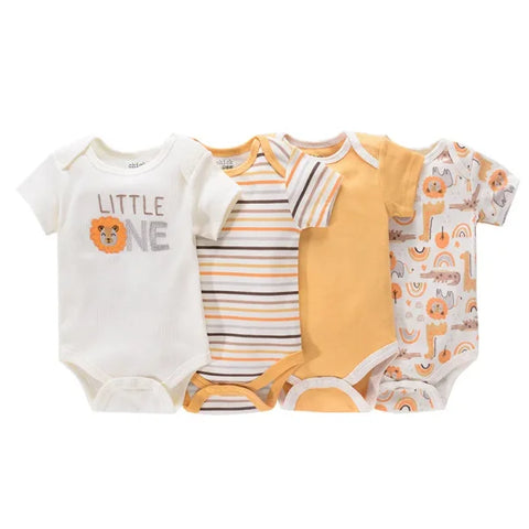 4PCS Cotton Newborn Bodysuits – Cartoon Short Sleeve Rompers for Baby Boys & Girls (0–12M)
