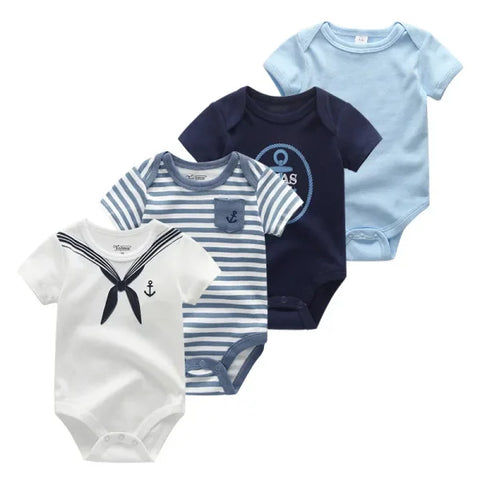 4PCS Cotton Newborn Bodysuits – Cartoon Short Sleeve Rompers for Baby Boys & Girls (0–12M) - BDS4057 / 9M