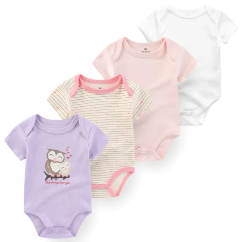 4PCS Cotton Newborn Bodysuits – Cartoon Short Sleeve Rompers for Baby Boys & Girls (0–12M)