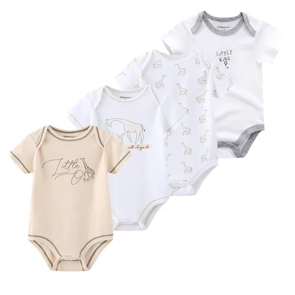 4PCS Cotton Newborn Bodysuits – Cartoon Short Sleeve Rompers for Baby Boys & Girls (0–12M) - Himpall