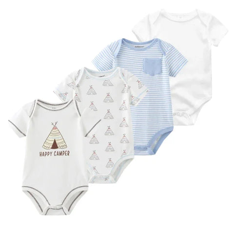 4PCS Cotton Newborn Bodysuits – Cartoon Short Sleeve Rompers for Baby Boys & Girls (0–12M) - BDS4815 / 9M