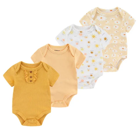 4PCS Cotton Newborn Bodysuits – Cartoon Short Sleeve Rompers for Baby Boys & Girls (0–12M) - BDS4802 / 12M