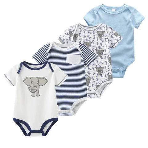 4PCS Cotton Newborn Bodysuits – Cartoon Short Sleeve Rompers for Baby Boys & Girls (0–12M)