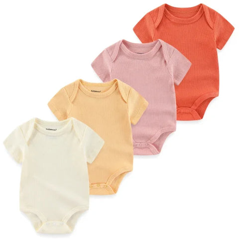 4PCS Cotton Newborn Bodysuits – Cartoon Short Sleeve Rompers for Baby Boys & Girls (0–12M) - BDS4827 / 12M