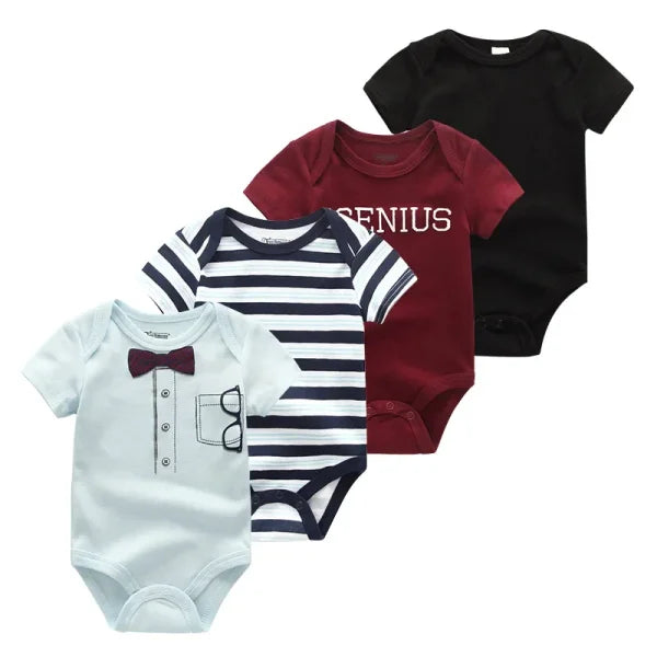 4PCS Cotton Newborn Bodysuits – Cartoon Short Sleeve Rompers for Baby Boys & Girls (0–12M) - BDS4059 / 9M