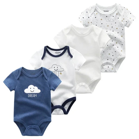 4PCS Cotton Newborn Bodysuits – Cartoon Short Sleeve Rompers for Baby Boys & Girls (0–12M) - BDS4061 / 9M