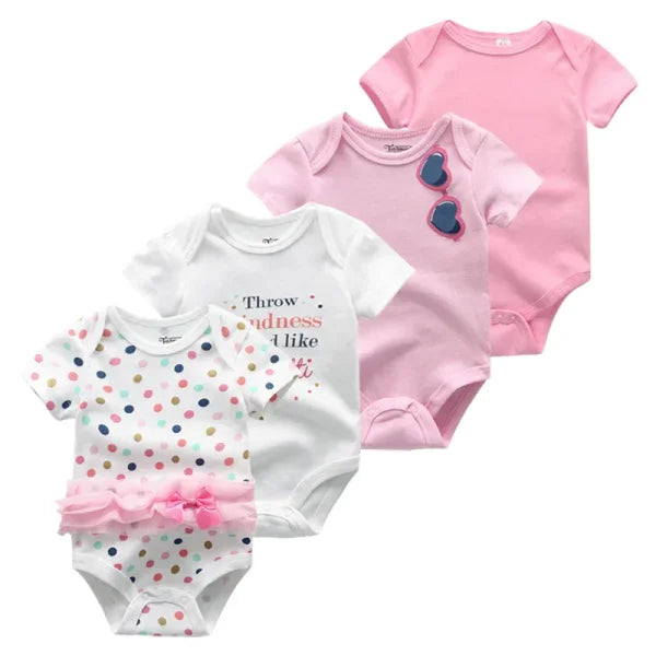 4PCS Cotton Newborn Bodysuits – Cartoon Short Sleeve Rompers for Baby Boys & Girls (0–12M) - BDS4062 / 12M