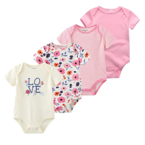 4PCS Cotton Newborn Bodysuits – Cartoon Short Sleeve Rompers for Baby Boys & Girls (0–12M) - BDS4814 / 9M