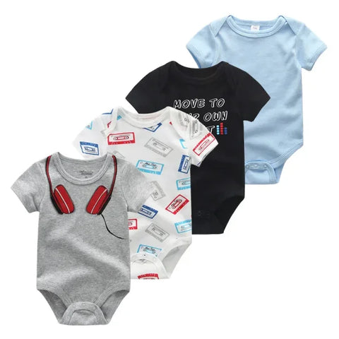4PCS Cotton Newborn Bodysuits – Cartoon Short Sleeve Rompers for Baby Boys & Girls (0–12M) - BDS4058 / 9M