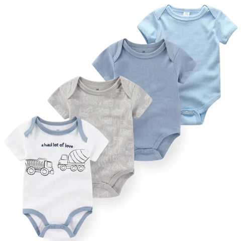 4PCS Cotton Newborn Bodysuits – Cartoon Short Sleeve Rompers for Baby Boys & Girls (0–12M) - BDS4820 / 12M