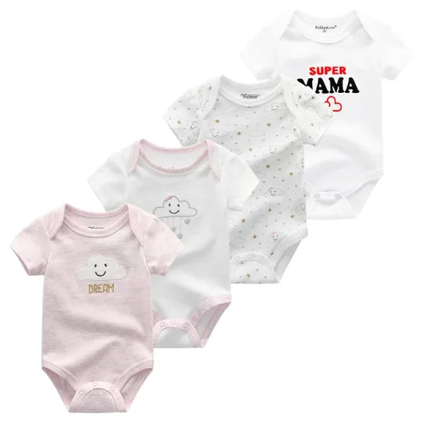 4PCS Cotton Newborn Bodysuits – Cartoon Short Sleeve Rompers for Baby Boys & Girls (0–12M) - BDS4431 / 9M