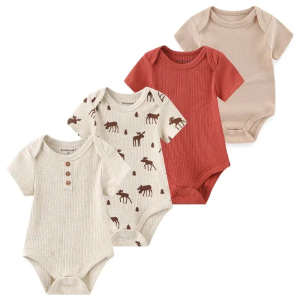 4PCS Cotton Newborn Bodysuits – Cartoon Short Sleeve Rompers for Baby Boys & Girls (0–12M) - BDS4658 / 9M