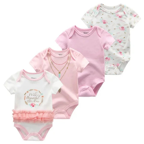 4PCS Cotton Newborn Bodysuits – Cartoon Short Sleeve Rompers for Baby Boys & Girls (0–12M) - BDS4050 / 9M