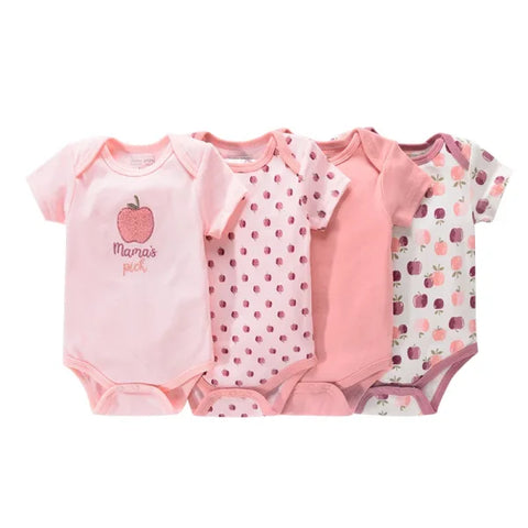 4PCS Cotton Newborn Bodysuits – Cartoon Short Sleeve Rompers for Baby Boys & Girls (0–12M)