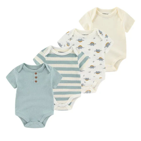 4PCS Cotton Newborn Bodysuits – Cartoon Short Sleeve Rompers for Baby Boys & Girls (0–12M) - BDS4800 / 9M