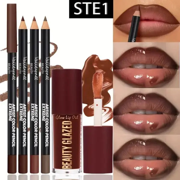 beauty glazed choice Dark Brown Lip Gloss Combo Waterproof Matte - set 1