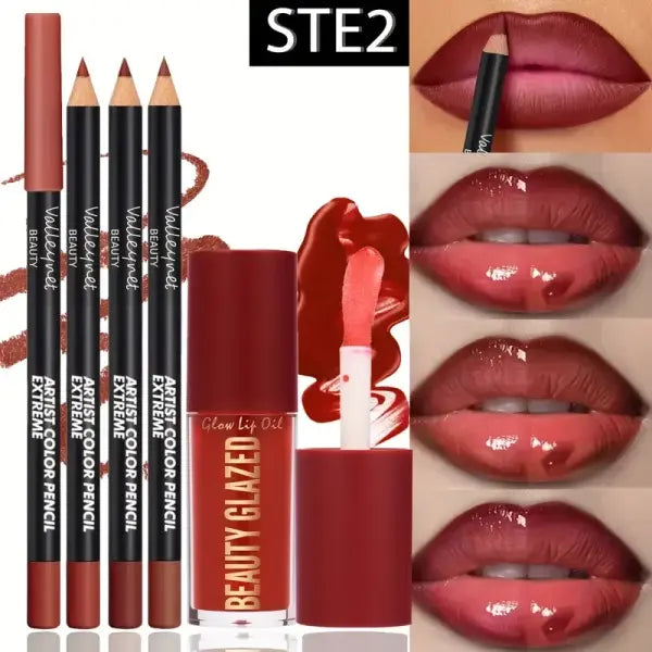 beauty glazed choice Dark Brown Lip Gloss Combo Waterproof Matte - set 2