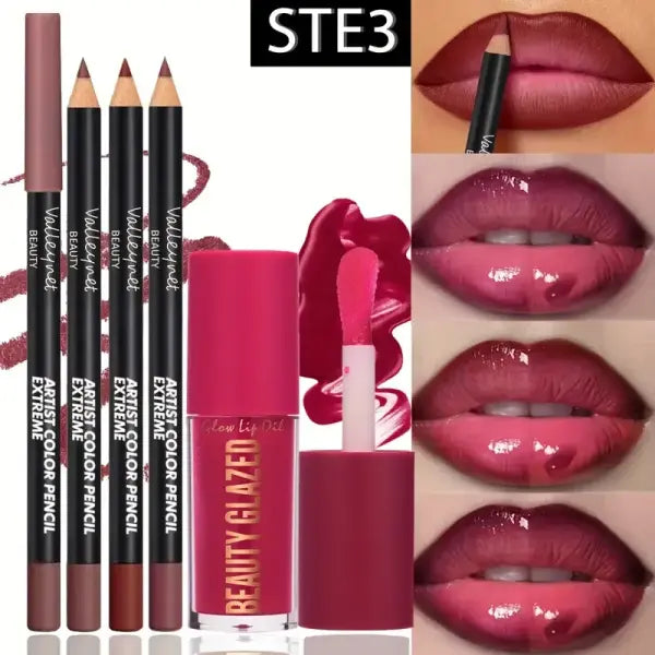 beauty glazed choice Dark Brown Lip Gloss Combo Waterproof Matte - set 3