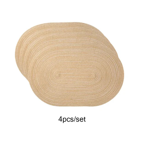 4PCS Oval Cotton Braided Table Place Mats - Non-Slip Washable Dining Coasters for Kitchen - light tan / 45x30cm / Oval