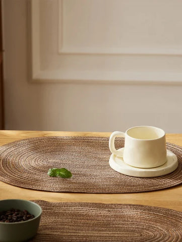 4PCS Oval Cotton Braided Table Place Mats - Non-Slip Washable Dining Coasters for Kitchen