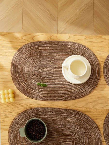 4PCS Oval Cotton Braided Table Place Mats - Non-Slip Washable Dining Coasters for Kitchen