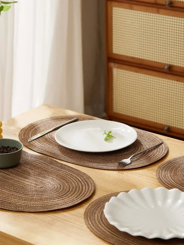 4PCS Oval Cotton Braided Table Place Mats - Non-Slip Washable Dining Coasters for Kitchen