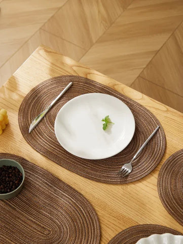 4PCS Oval Cotton Braided Table Place Mats - Non-Slip Washable Dining Coasters for Kitchen