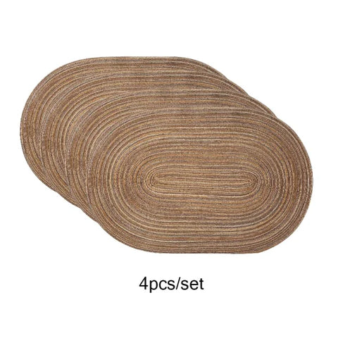 4PCS Oval Cotton Braided Table Place Mats - Non-Slip Washable Dining Coasters for Kitchen - brown / 45x30cm / Oval