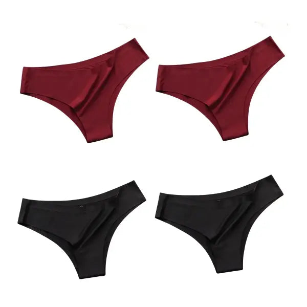 4PCS Seamless Brazilian Type Panties Ice Silk Low Waist Sexy Briefs - RRBB / M / 4PCS