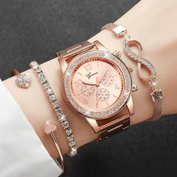 4 Piece Luxury Rhinestone Women Watches with Quartz Movement Origin - 4PCS set Without Box 1