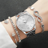 4 Piece Luxury Rhinestone Women Watches with Quartz Movement Origin - C Silver Without Box