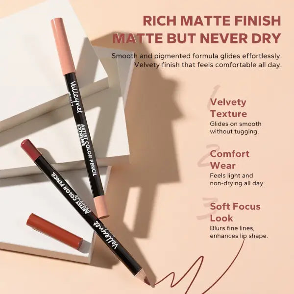 4pcs Set Lip Liner and Eyeliner Set Nude Brown Matte Waterproof Makeup - 4pcs set