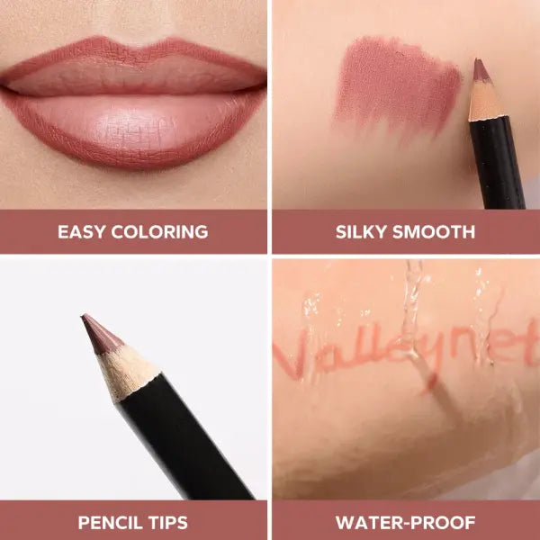 4pcs Set Lip Liner and Eyeliner Set Nude Brown Matte Waterproof Makeup - 4pcs set