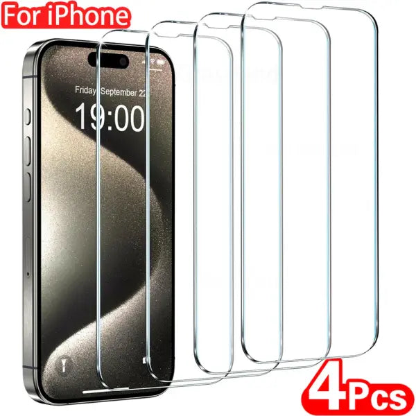 4Pcs Tempered Glass For iPhone 16 15 14 13 12 11 Pro Max Screen Protector For iPhone 7 8 Plus X XS Max XR Protective