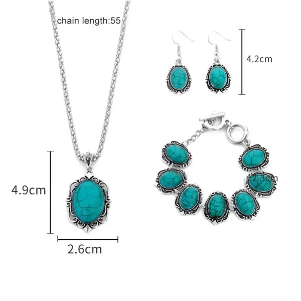 4pcs Vintage Faux Turquoise Jewelry Set Necklace Earrings Bracelet - Himpall