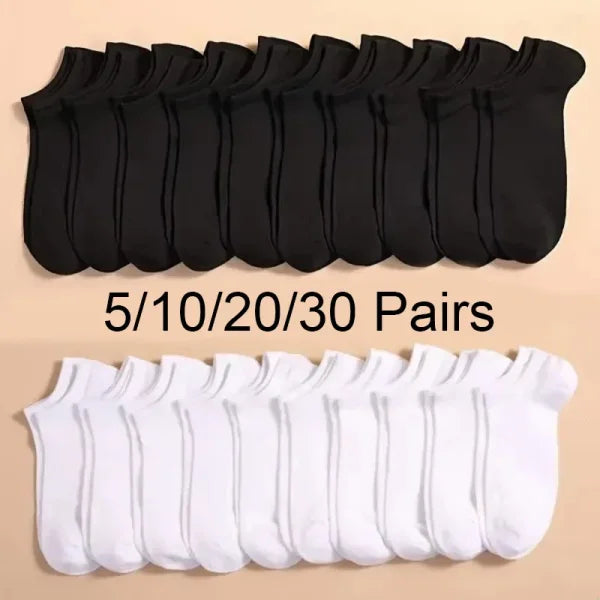 5/10/20/30 Pairs Unisex Plain Color Boat Socks – Thin, Breathable, Anti-Odor, Sweat-Absorbing Ankle Socks for Men & Women - Himpall