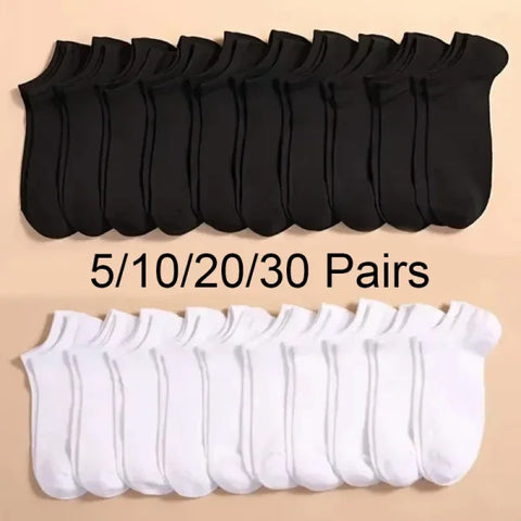 5/10/20/30 Pairs Unisex Plain Color Boat Socks – Thin, Breathable, Anti-Odor, Sweat-Absorbing Ankle Socks for Men & Women - Himpall